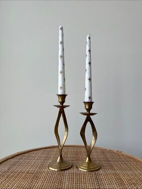 Vintage Brass Twist Candle Holders Pair Set of 2